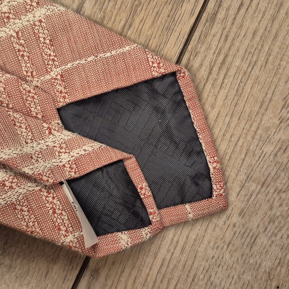 BILLY REID Light Pink Beige Textured Plaid USA Mens Cotton Silk Blend Tie - Picture 5 of 7